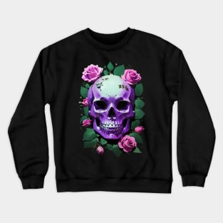 Aesthetic Delight: Halloween Green and Violet Skull Artwork with Urban Rose Accents Crewneck Sweatshirt
